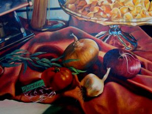 A detail from "Still Life with Pasta," an example of Classical Realism