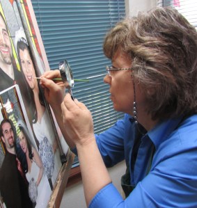 Working on the end stages of a wedding portrait.